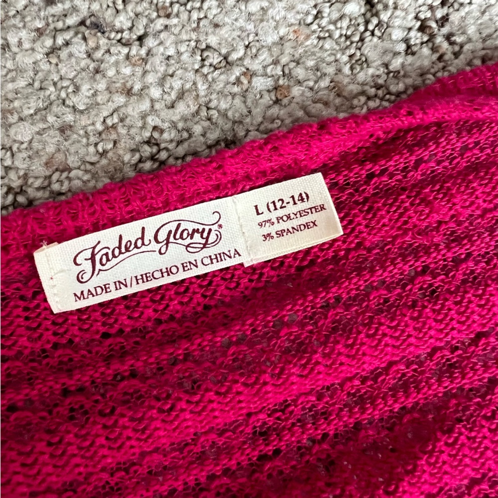 Y2K Faded Glory Hot Pink Crochet Knit Tie Front Bolero Shrug Cardigan Size Large - Picture 3 of 6